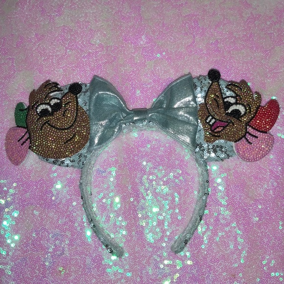 Custom Cinderella Jaq And Gus Rhinestoned Repurposed Mouse Ears